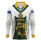 Personalised Tasmania Oztag Mascot Long Sleeve Polo Shirt Green White Stripe Australian Flag Mascot