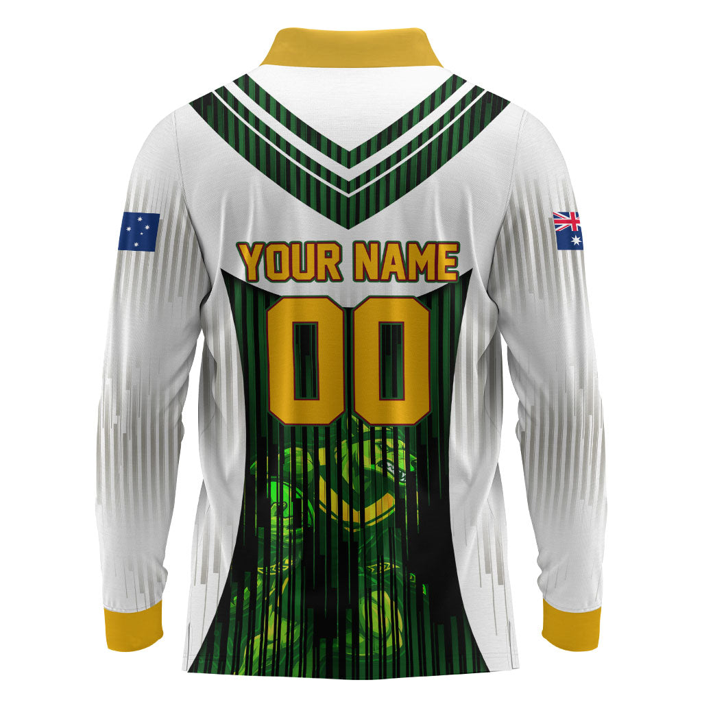 Personalised Tasmania Oztag Mascot Long Sleeve Polo Shirt Green White Stripe Australian Flag Mascot