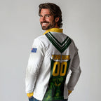 Personalised Tasmania Oztag Mascot Long Sleeve Polo Shirt Green White Stripe Australian Flag Mascot