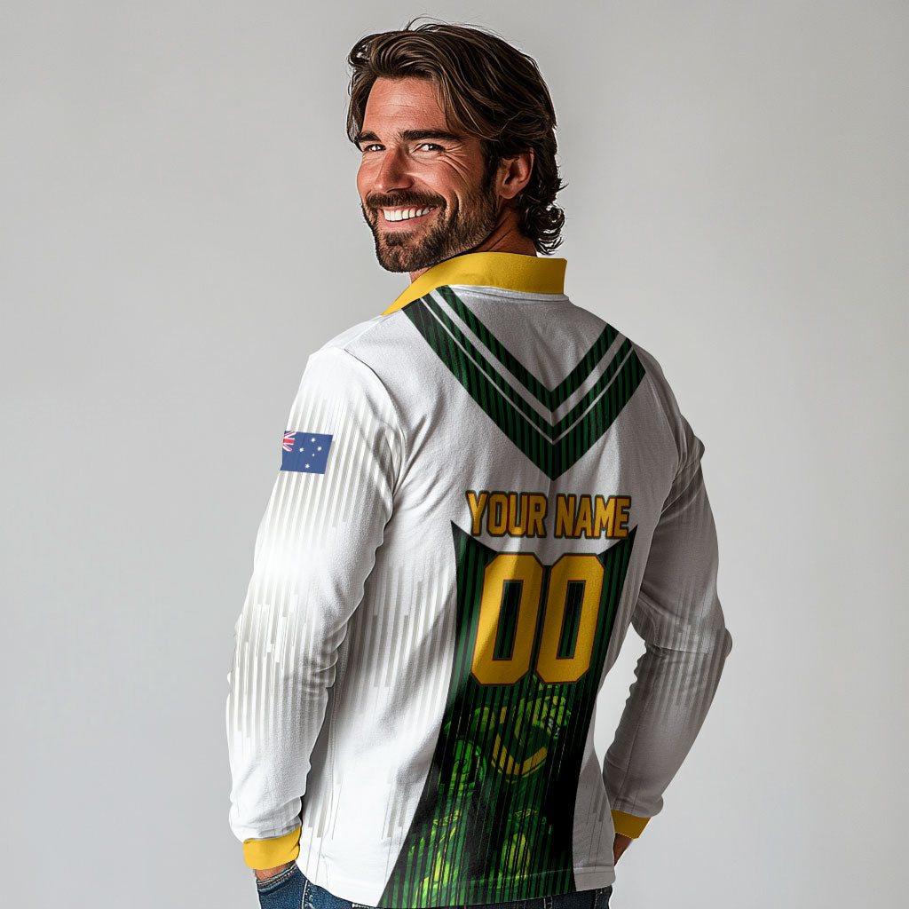 Personalised Tasmania Oztag Mascot Long Sleeve Polo Shirt Green White Stripe Australian Flag Mascot
