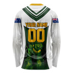 Personalised Tasmania Oztag Mascot Long Sleeve Shirt Green White Stripe Australian Flag Mascot