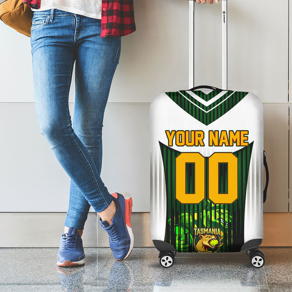 Personalised Tasmania Oztag Mascot Luggage Cover Green White Stripe Australian Flag Mascot