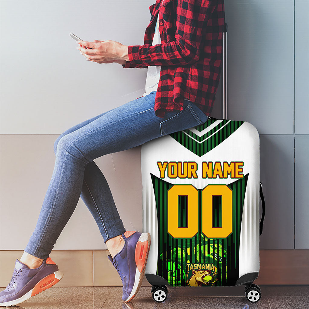 Personalised Tasmania Oztag Mascot Luggage Cover Green White Stripe Australian Flag Mascot