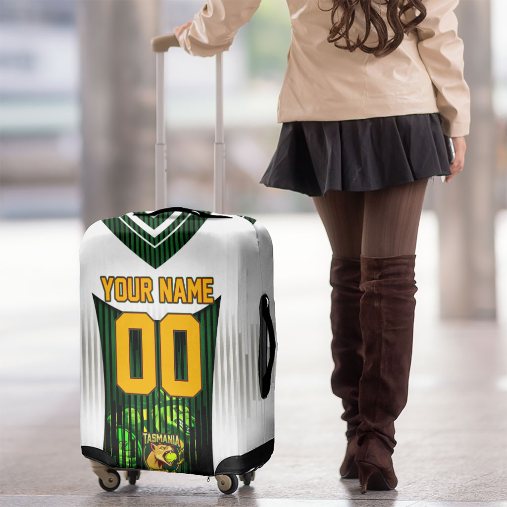 Personalised Tasmania Oztag Mascot Luggage Cover Green White Stripe Australian Flag Mascot