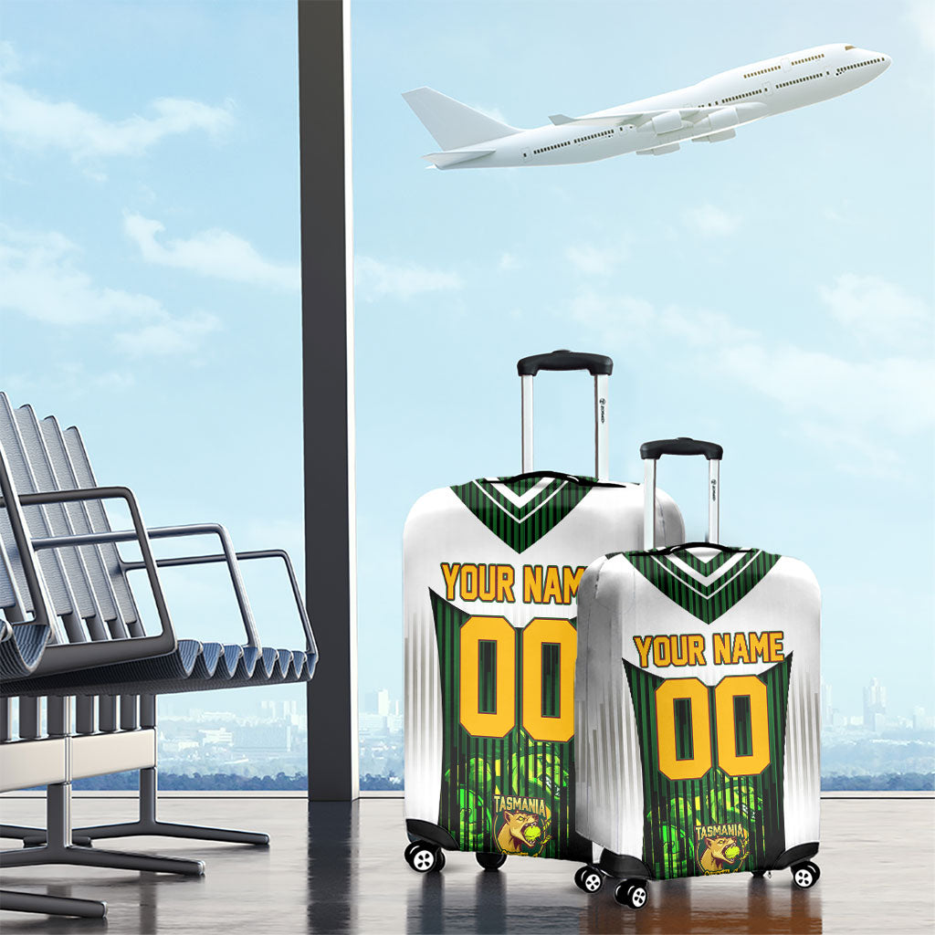Personalised Tasmania Oztag Mascot Luggage Cover Green White Stripe Australian Flag Mascot