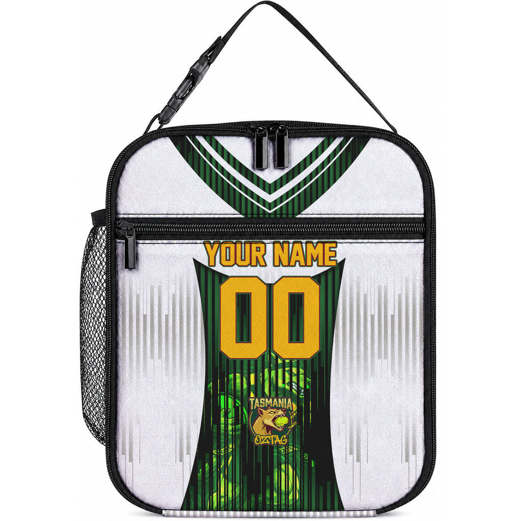 Personalised Tasmania Oztag Mascot Lunch Bag Green White Stripe Australian Flag Mascot