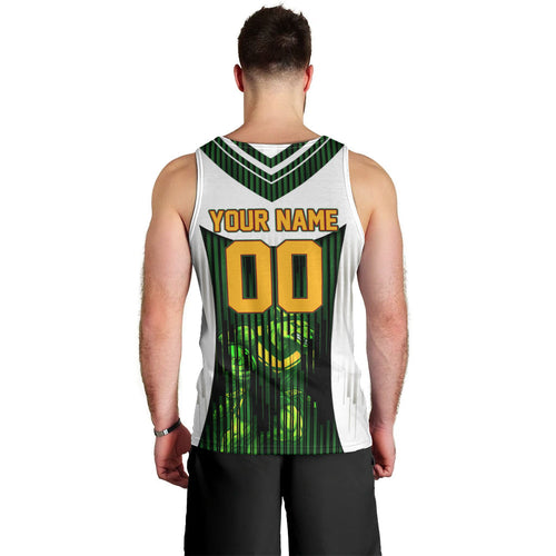 Personalised Tasmania Oztag Mascot Men Tank Top Green White Stripe Australian Flag Mascot