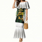 Personalised Tasmania Oztag Mascot Mermaid Dress Green White Stripe Australian Flag Mascot