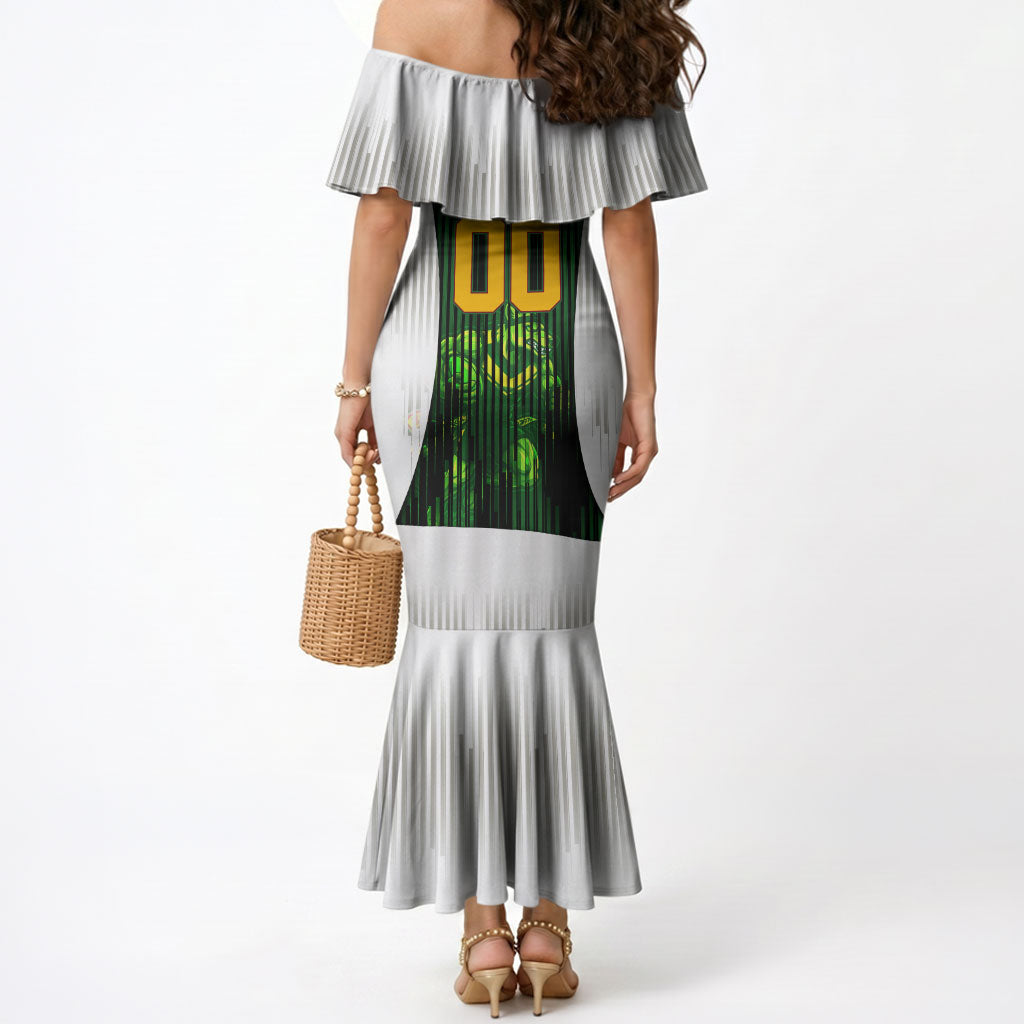 Personalised Tasmania Oztag Mascot Mermaid Dress Green White Stripe Australian Flag Mascot