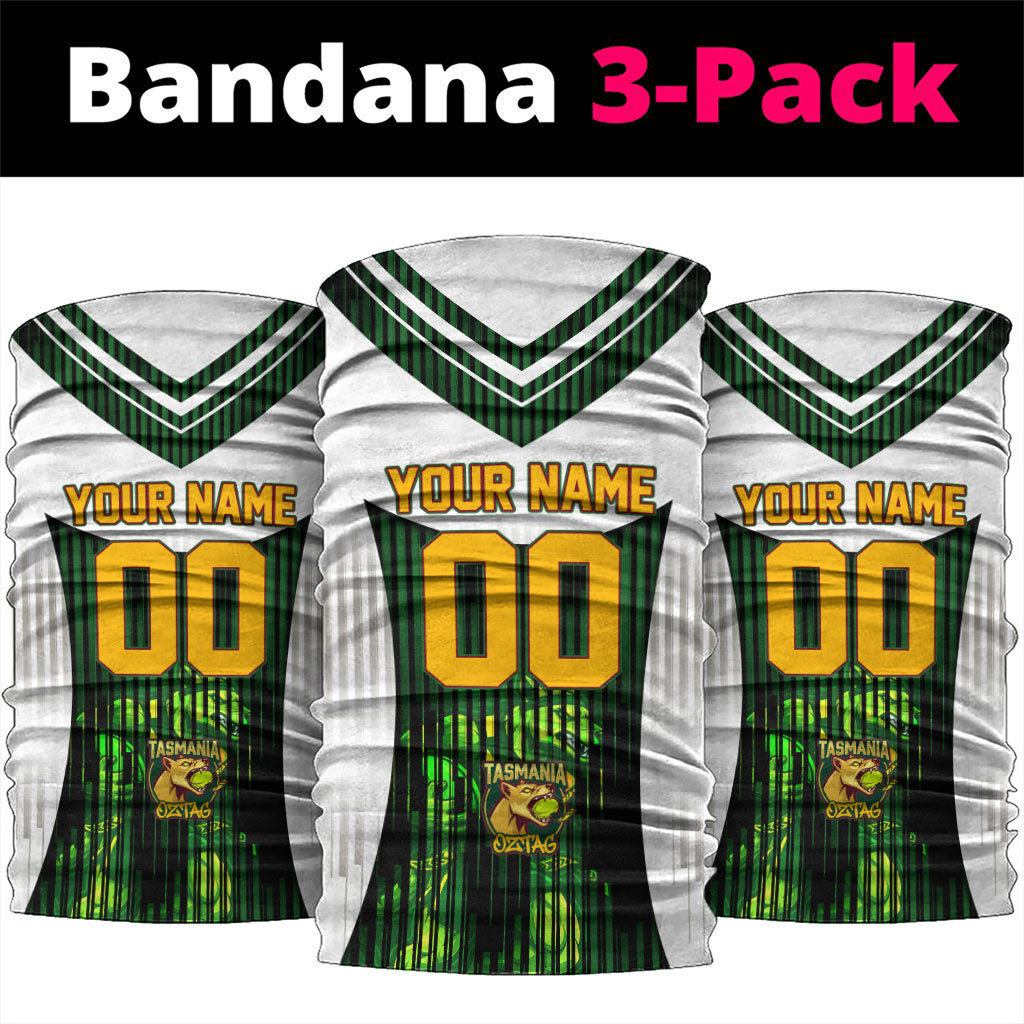 Personalised Tasmania Oztag Mascot Neck Gaiter Green White Stripe Australian Flag Mascot
