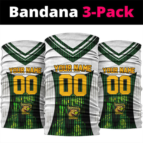 Personalised Tasmania Oztag Mascot Neck Gaiter Green White Stripe Australian Flag Mascot