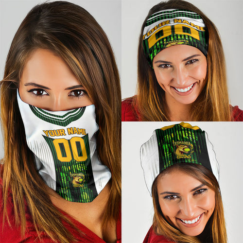 Personalised Tasmania Oztag Mascot Neck Gaiter Green White Stripe Australian Flag Mascot
