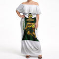 Personalised Tasmania Oztag Mascot Off Shoulder Maxi Dress Green White Stripe Australian Flag Mascot