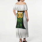 Personalised Tasmania Oztag Mascot Off Shoulder Maxi Dress Green White Stripe Australian Flag Mascot