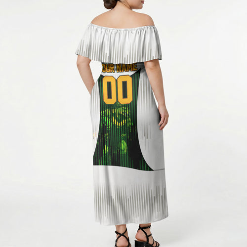Personalised Tasmania Oztag Mascot Off Shoulder Maxi Dress Green White Stripe Australian Flag Mascot