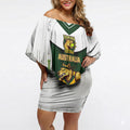 Personalised Tasmania Oztag Mascot Off Shoulder Short Dress Green White Stripe Australian Flag Mascot