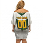 Personalised Tasmania Oztag Mascot Off Shoulder Short Dress Green White Stripe Australian Flag Mascot