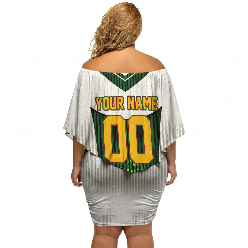 Personalised Tasmania Oztag Mascot Off Shoulder Short Dress Green White Stripe Australian Flag Mascot