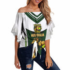 Personalised Tasmania Oztag Mascot Off Shoulder Wrap Waist Top Green White Stripe Australian Flag Mascot