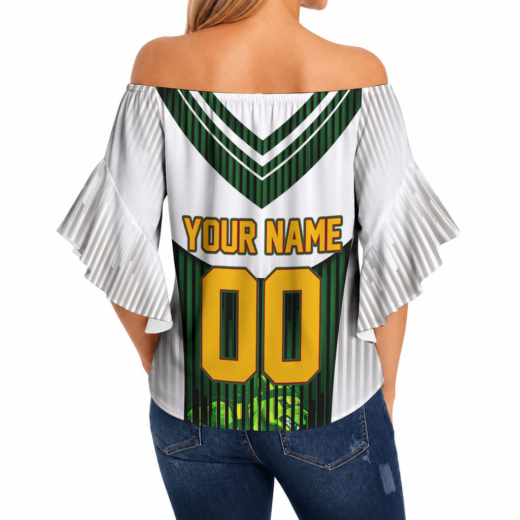 Personalised Tasmania Oztag Mascot Off Shoulder Wrap Waist Top Green White Stripe Australian Flag Mascot