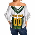 Personalised Tasmania Oztag Mascot Off Shoulder Wrap Waist Top Green White Stripe Australian Flag Mascot