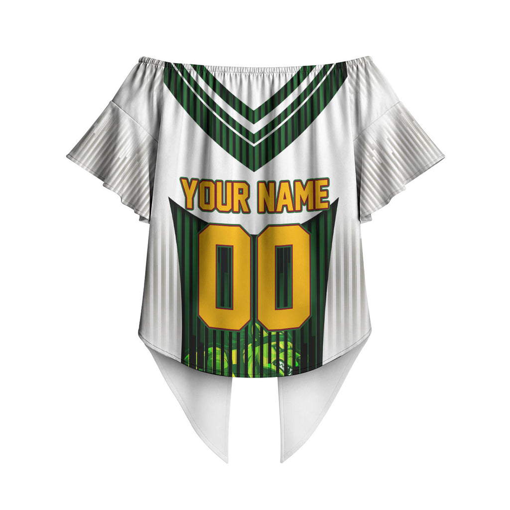 Personalised Tasmania Oztag Mascot Off Shoulder Wrap Waist Top Green White Stripe Australian Flag Mascot