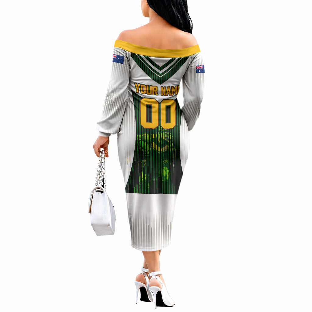 Personalised Tasmania Oztag Mascot Off The Shoulder Long Sleeve Dress Green White Stripe Australian Flag Mascot