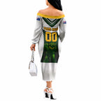 Personalised Tasmania Oztag Mascot Off The Shoulder Long Sleeve Dress Green White Stripe Australian Flag Mascot