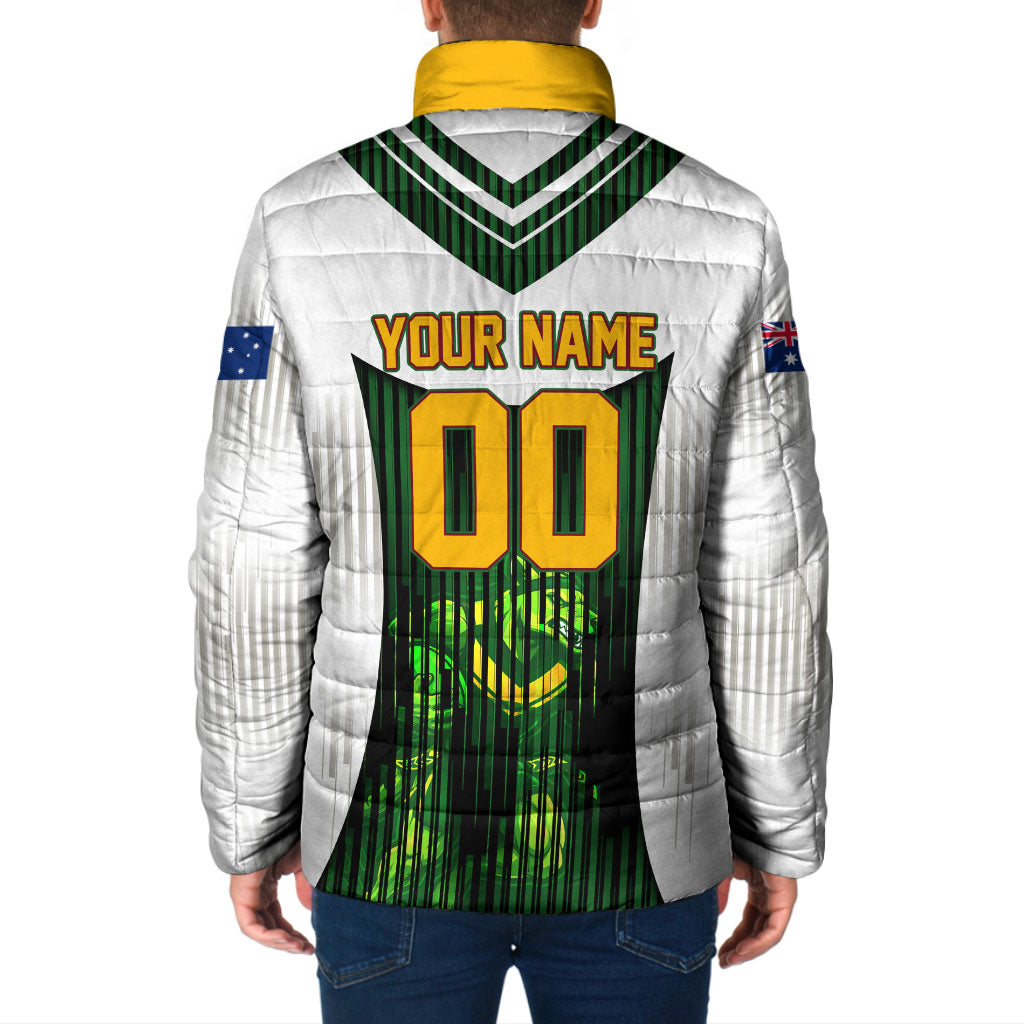 Personalised Tasmania Oztag Mascot Padded Jacket Green White Stripe Australian Flag Mascot
