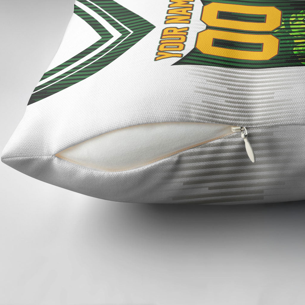 Personalised Tasmania Oztag Mascot Pillow Cover Green White Stripe Australian Flag Mascot