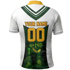 Personalised Tasmania Oztag Mascot Polo Shirt Green White Stripe Australian Flag Mascot