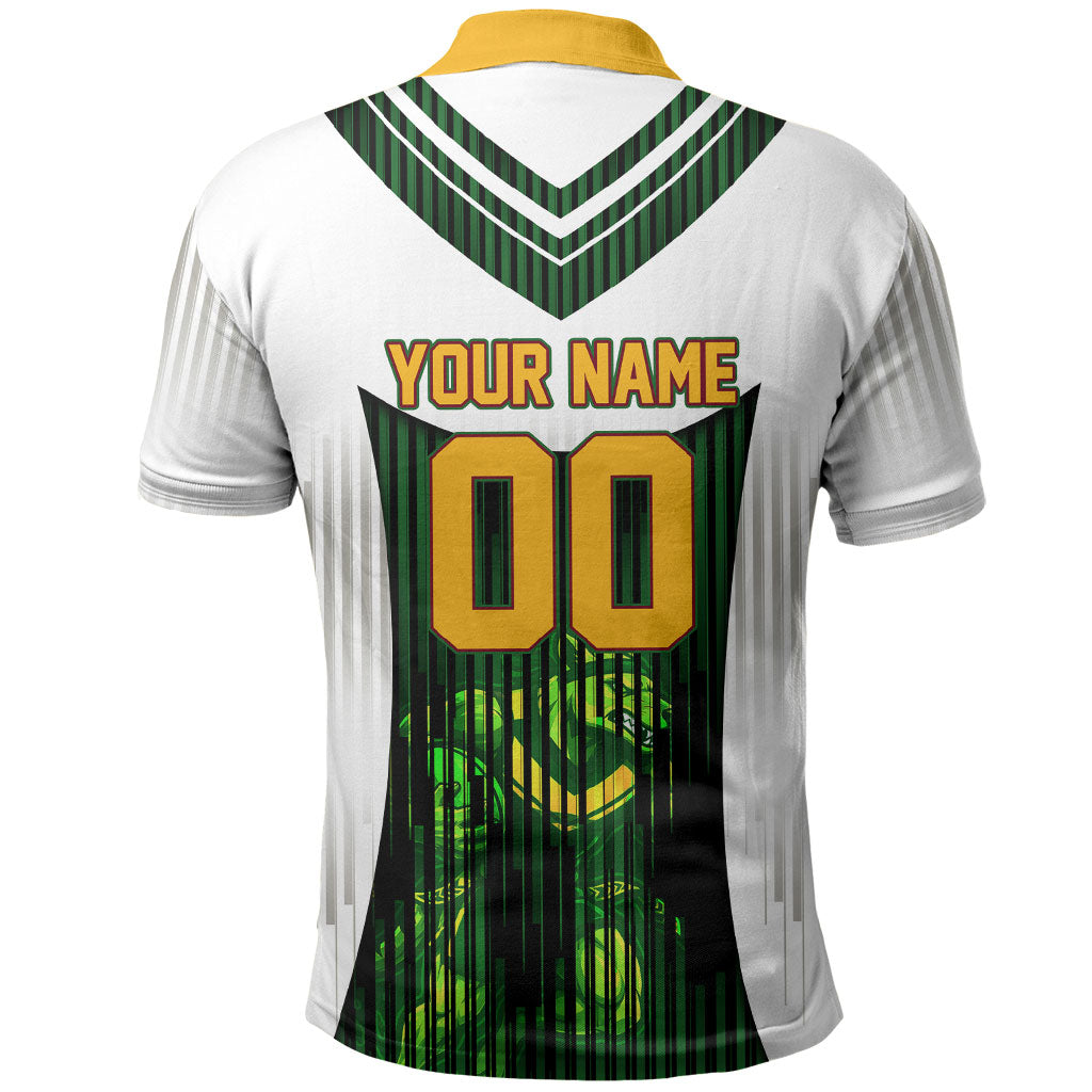 Personalised Tasmania Oztag Mascot Polo Shirt Green White Stripe Australian Flag Mascot
