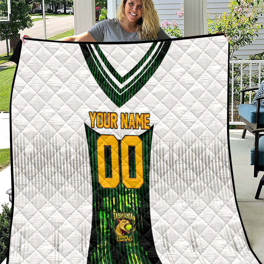 Personalised Tasmania Oztag Mascot Quilt Green White Stripe Australian Flag Mascot