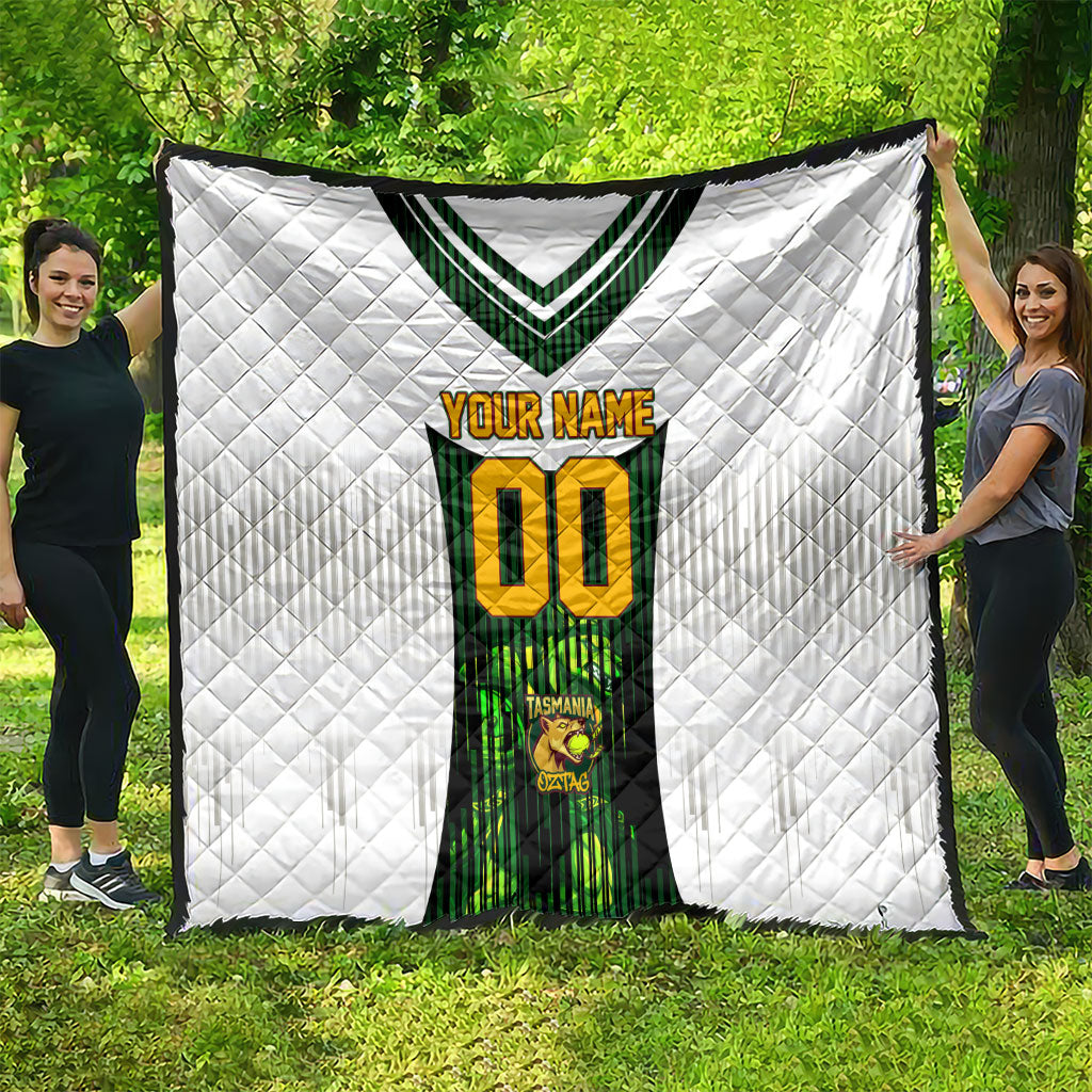 Personalised Tasmania Oztag Mascot Quilt Green White Stripe Australian Flag Mascot