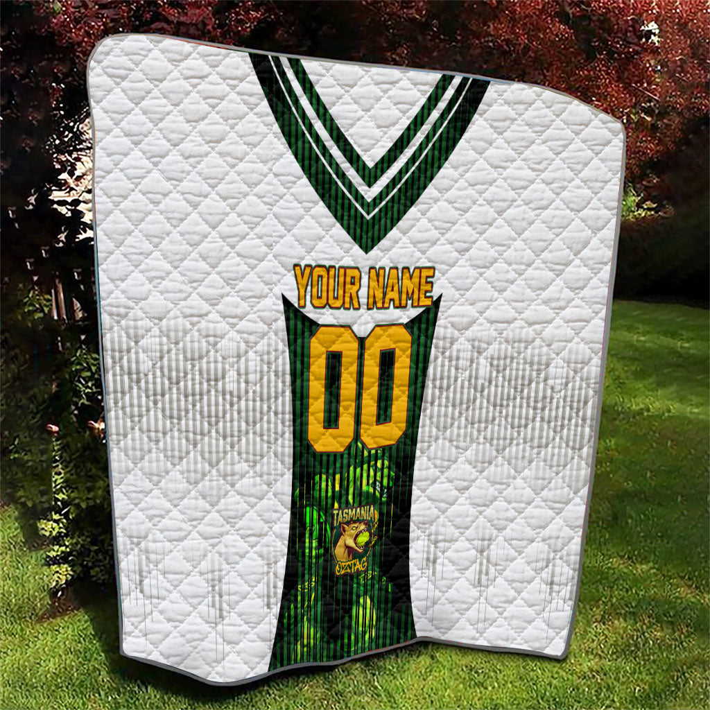 Personalised Tasmania Oztag Mascot Quilt Green White Stripe Australian Flag Mascot