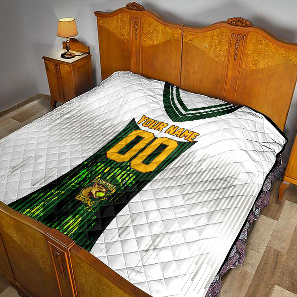 Personalised Tasmania Oztag Mascot Quilt Green White Stripe Australian Flag Mascot