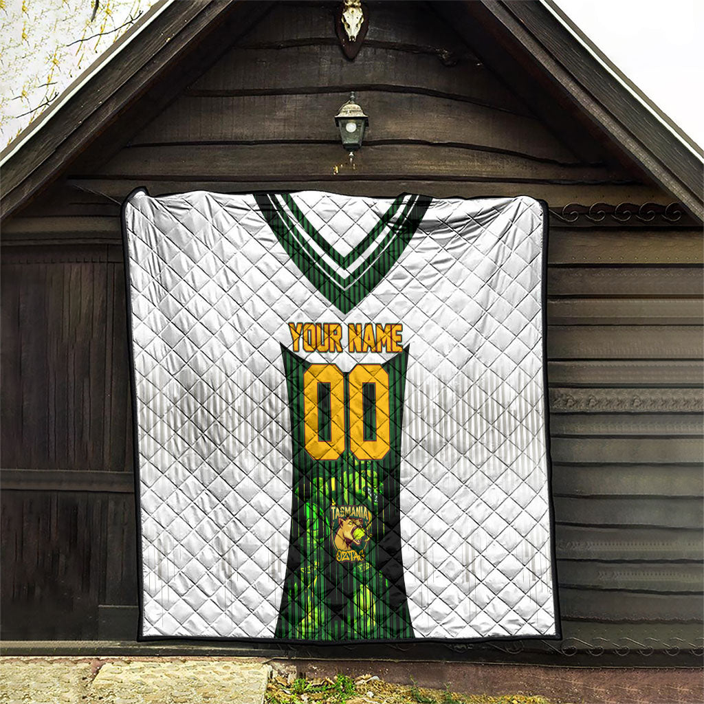 Personalised Tasmania Oztag Mascot Quilt Green White Stripe Australian Flag Mascot