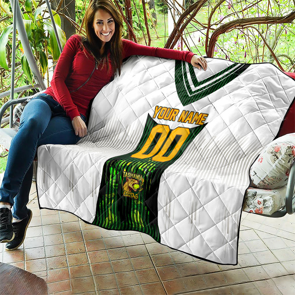 Personalised Tasmania Oztag Mascot Quilt Green White Stripe Australian Flag Mascot