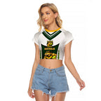 Personalised Tasmania Oztag Mascot Raglan Cropped T Shirt Green White Stripe Australian Flag Mascot