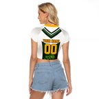 Personalised Tasmania Oztag Mascot Raglan Cropped T Shirt Green White Stripe Australian Flag Mascot