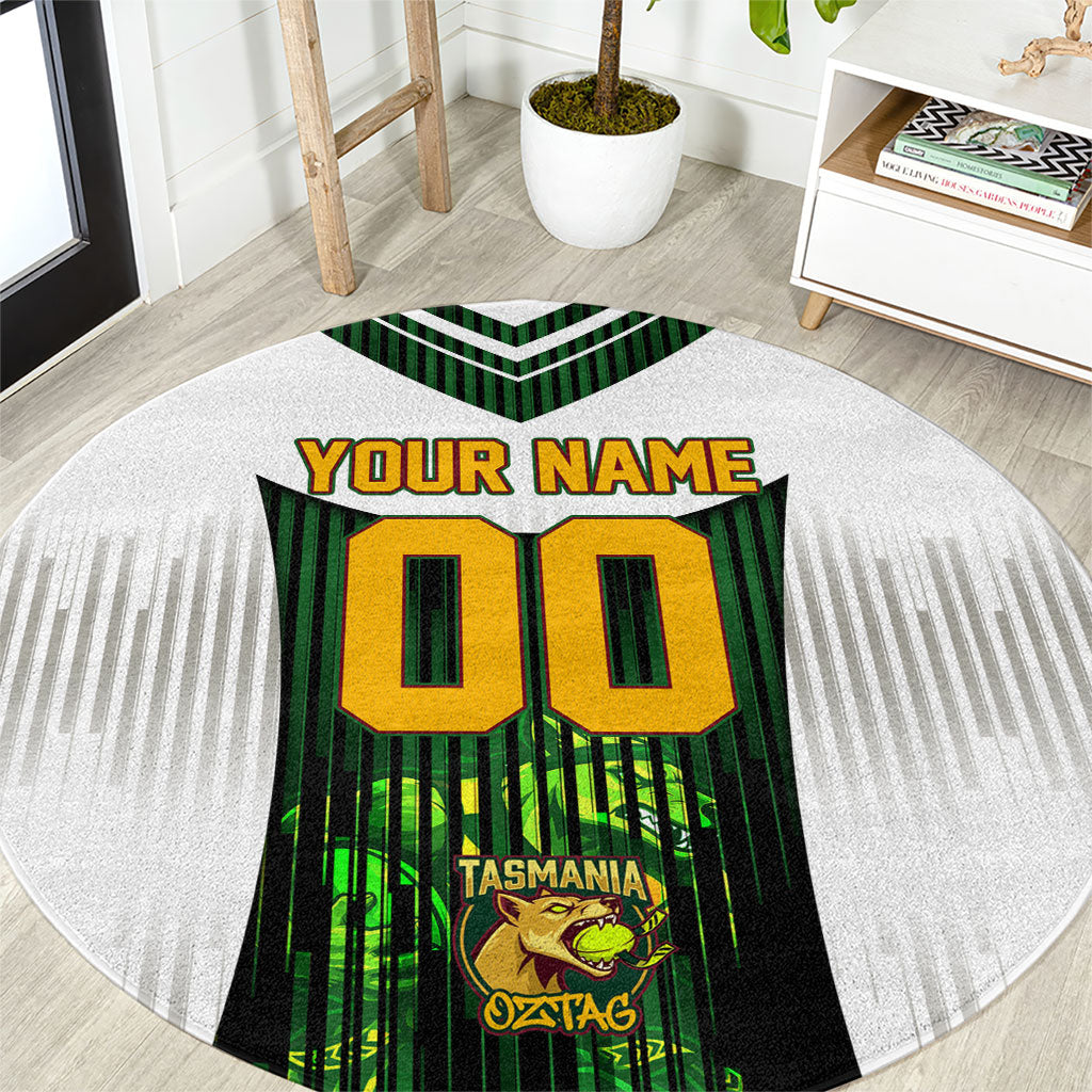 Personalised Tasmania Oztag Mascot Round Carpet Green White Stripe Australian Flag Mascot
