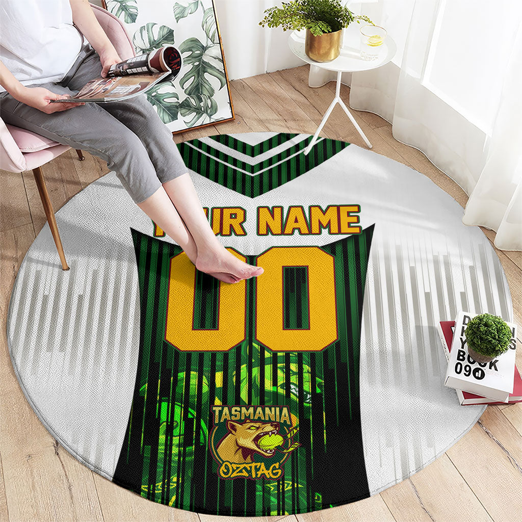 Personalised Tasmania Oztag Mascot Round Carpet Green White Stripe Australian Flag Mascot