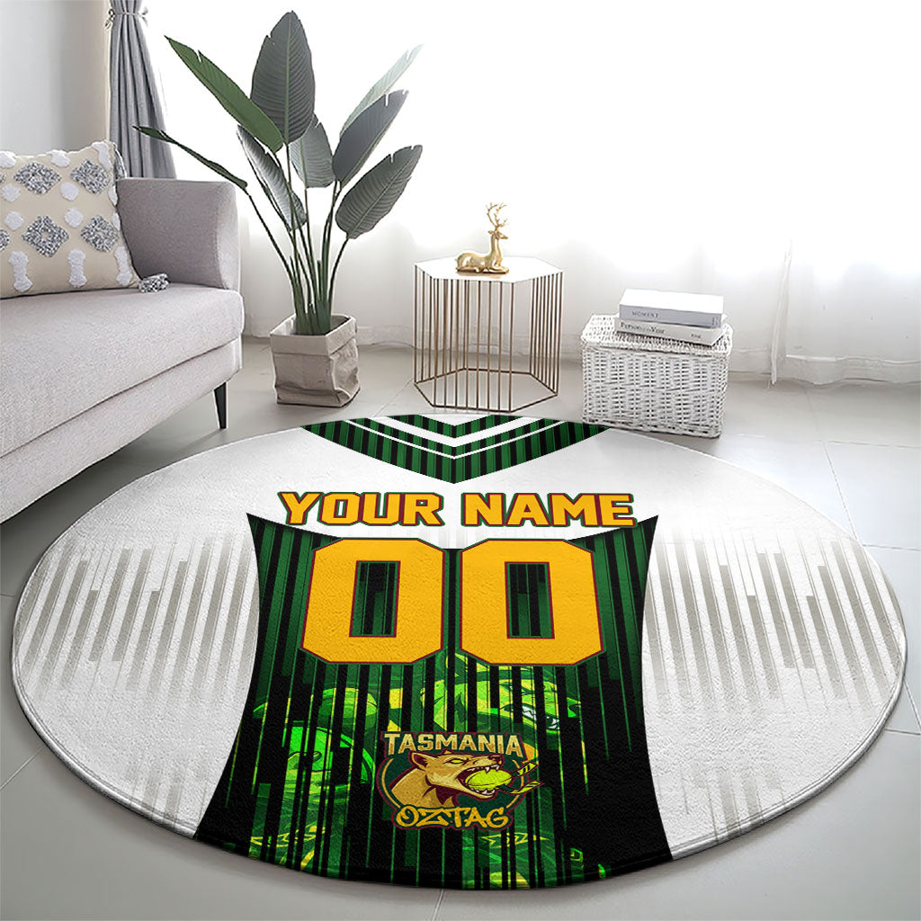 Personalised Tasmania Oztag Mascot Round Carpet Green White Stripe Australian Flag Mascot