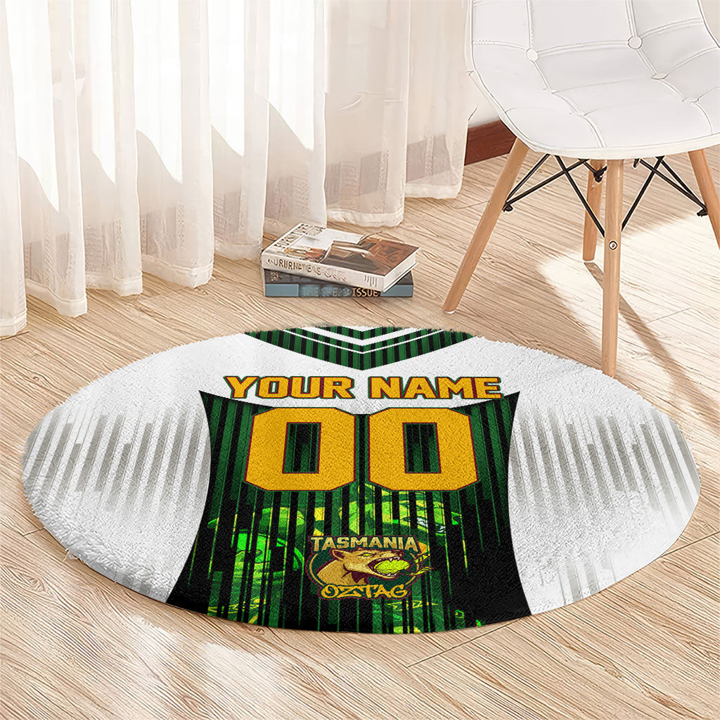 Personalised Tasmania Oztag Mascot Round Carpet Green White Stripe Australian Flag Mascot