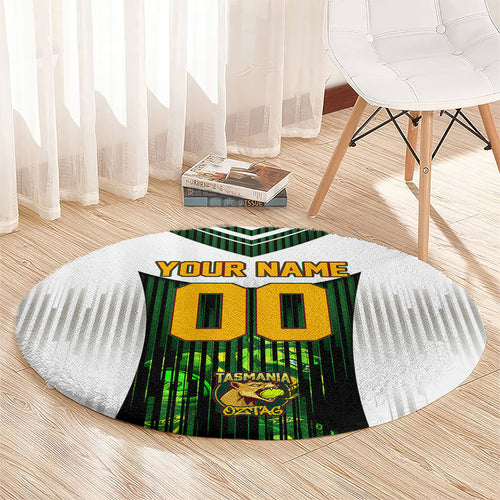 Personalised Tasmania Oztag Mascot Round Carpet Green White Stripe Australian Flag Mascot