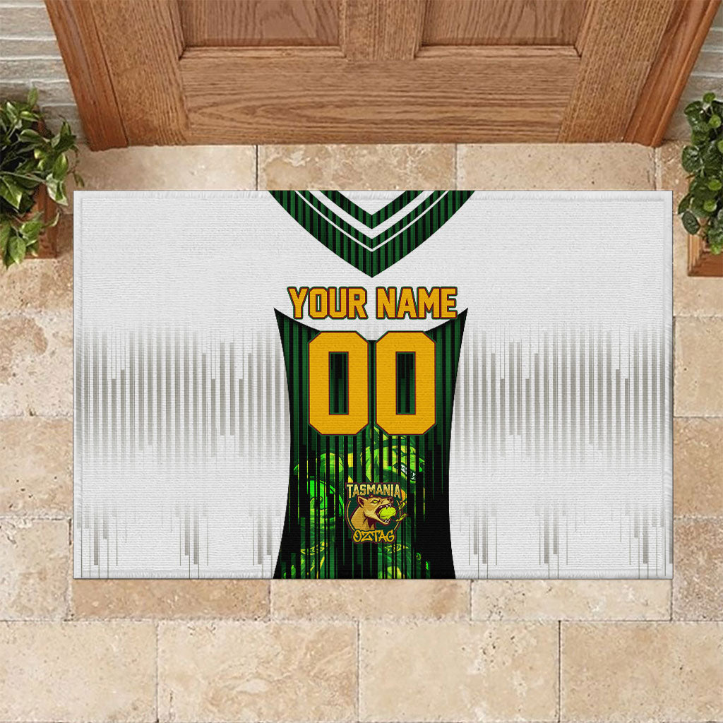 Personalised Tasmania Oztag Mascot Rubber Doormat Green White Stripe Australian Flag Mascot