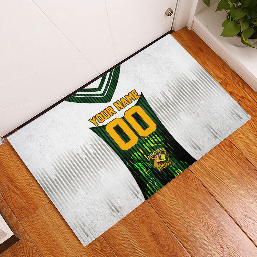 Personalised Tasmania Oztag Mascot Rubber Doormat Green White Stripe Australian Flag Mascot