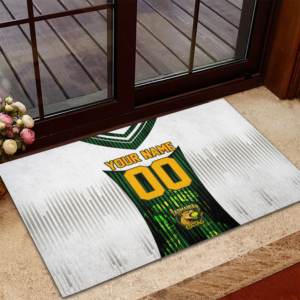 Personalised Tasmania Oztag Mascot Rubber Doormat Green White Stripe Australian Flag Mascot