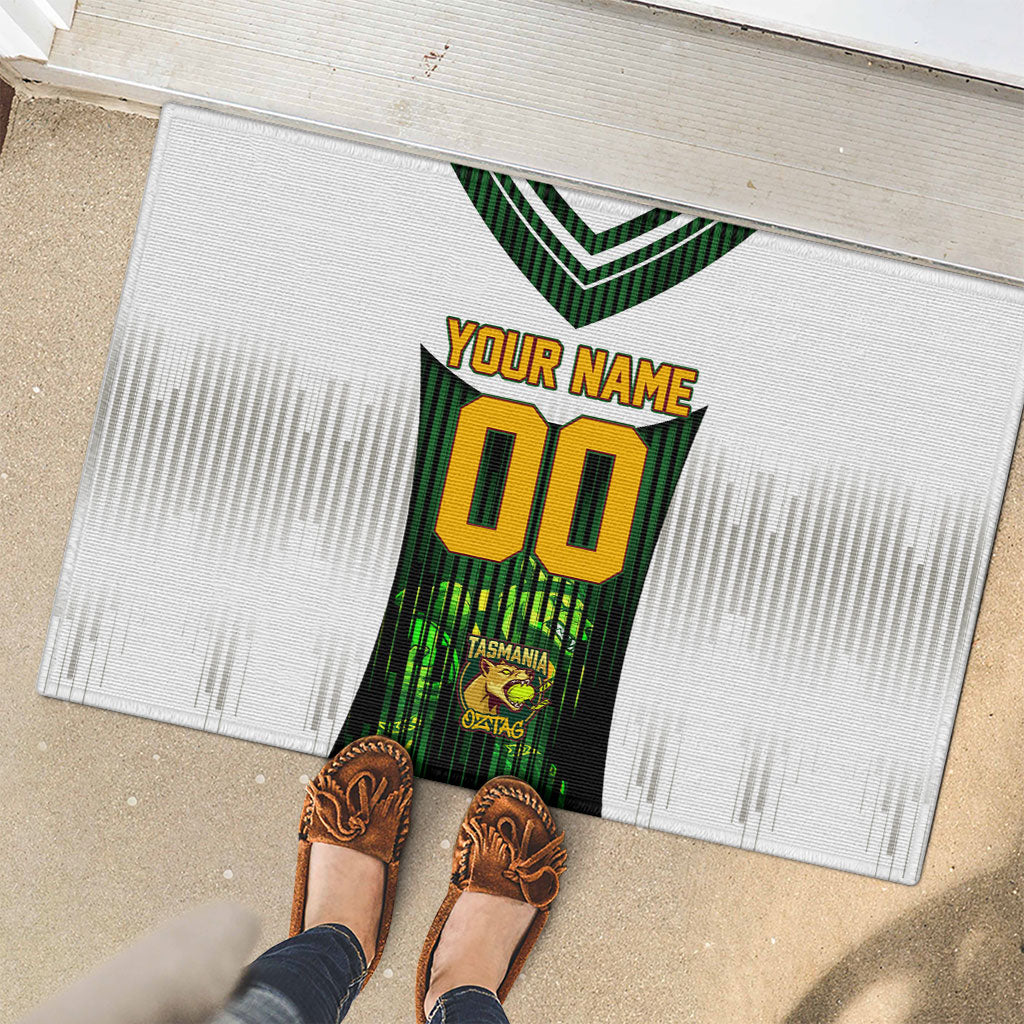 Personalised Tasmania Oztag Mascot Rubber Doormat Green White Stripe Australian Flag Mascot