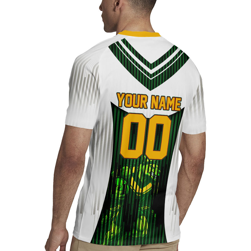 Personalised Tasmania Oztag Mascot Rugby Jersey Green White Stripe Australian Flag Mascot